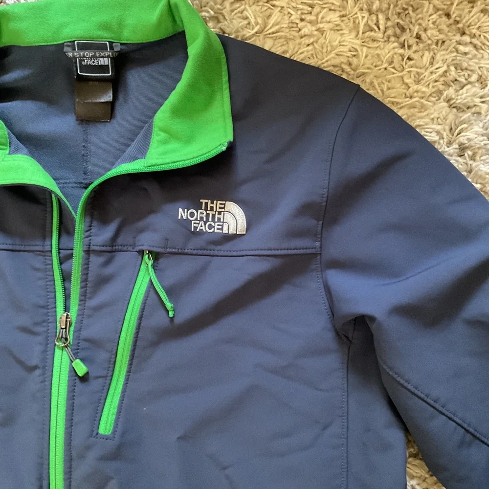 The North Face Mens Apex Bionic Softshell Jacket Navy Blue Green Full Zip Medium